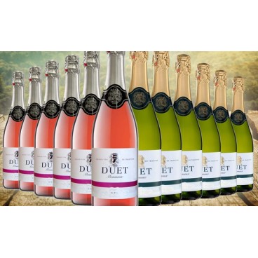 Selection of 12 bottles of "DUET" sparkling rosé and white spanish wine of Valdepeñas. Selection of 12 bottles of "DUET" sparkling rosé and white spanish wine of Valdepeñas.
