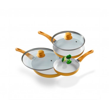 Set 3 Sartenes Cerámica, 2 tapas 28, 24 y 20 cm para todo tipo de cocinas Set 3 Sartenes Cerámica, 2 tapas 28, 24 y 20 cm para todo tipo de cocinas