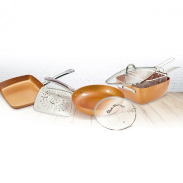 Juego de sartenes 11 piezas con recubrimiento de cobre Juego de sartenes 11 piezas con recubrimiento de cobre