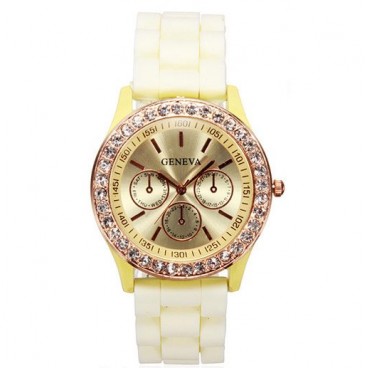 Reloj de Pulsera Geneva Analógico Con Cristales Decorativos Correa de Silicona Reloj de Pulsera Geneva Analógico Con Cristales Decorativos Correa de Silicona