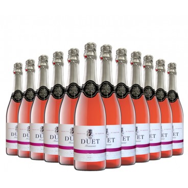 Selection of 12 bottles of "DUET" Sparkling Semi-dry rosé spanish wine of Valdepeñas.